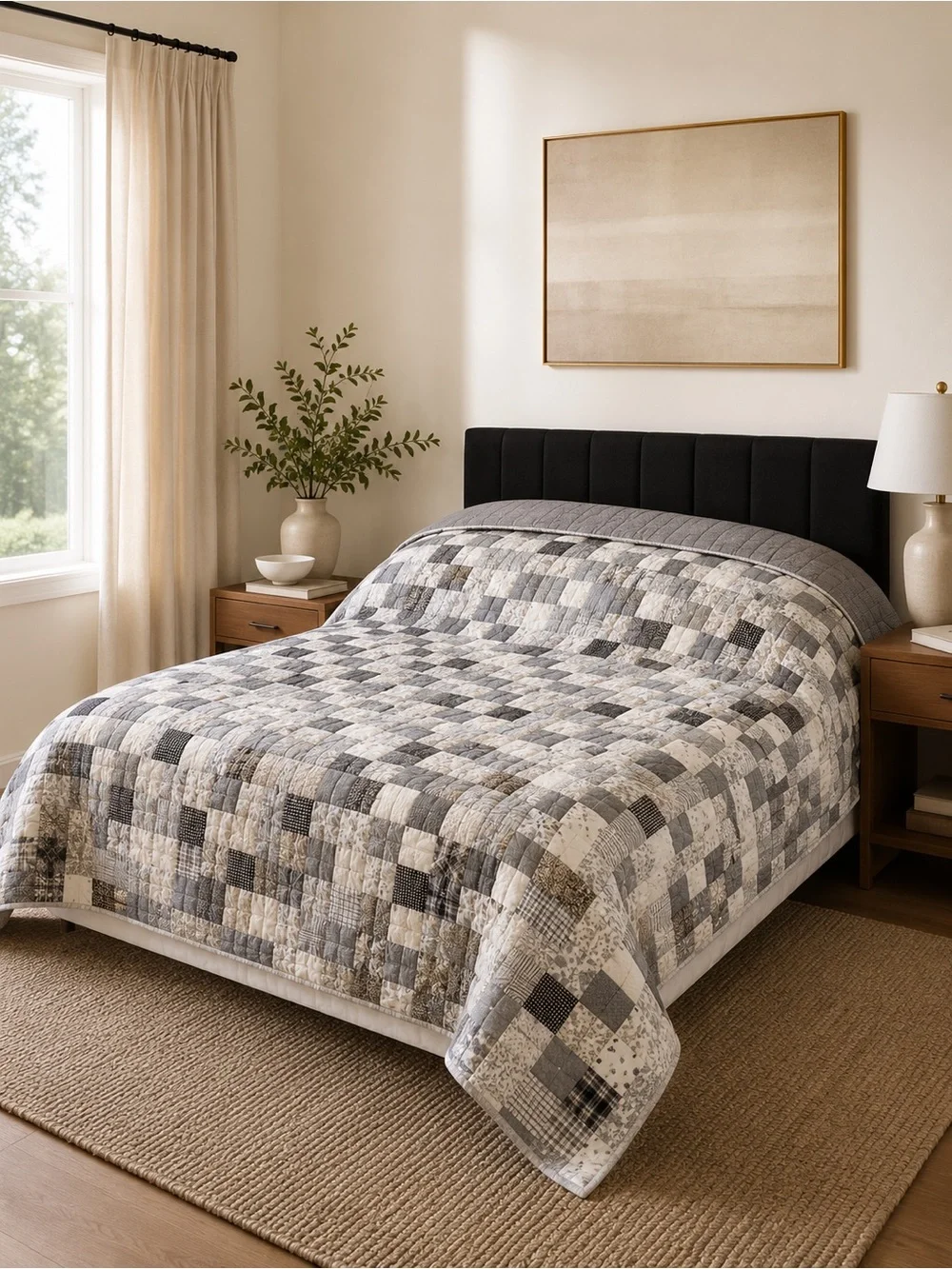 Garner Hill Farmhouse Quilt Black White Check Primitive Country Bedding queen k